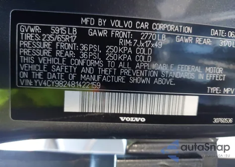 2008 Volvo Xc90 3.2 z USA, uszkodzony, nr VIN YV4CY982481422159